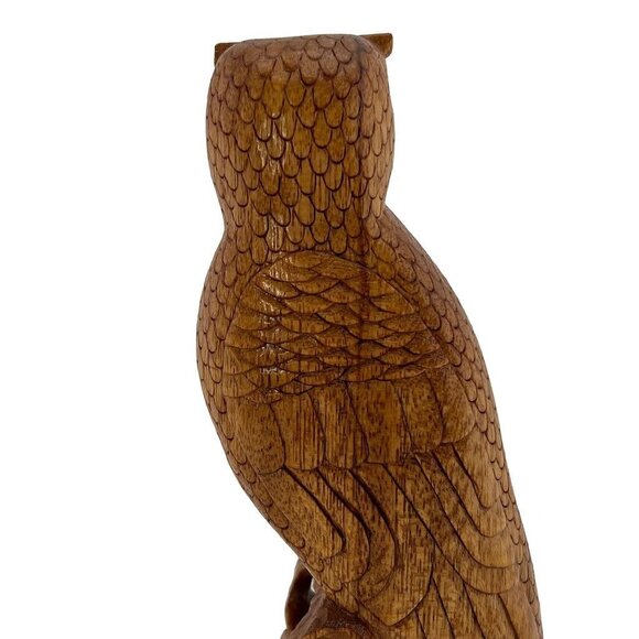 Hand Carved Owl on Stand One Piece Natural 9” Tall Lightweight - Picture 11 of 14